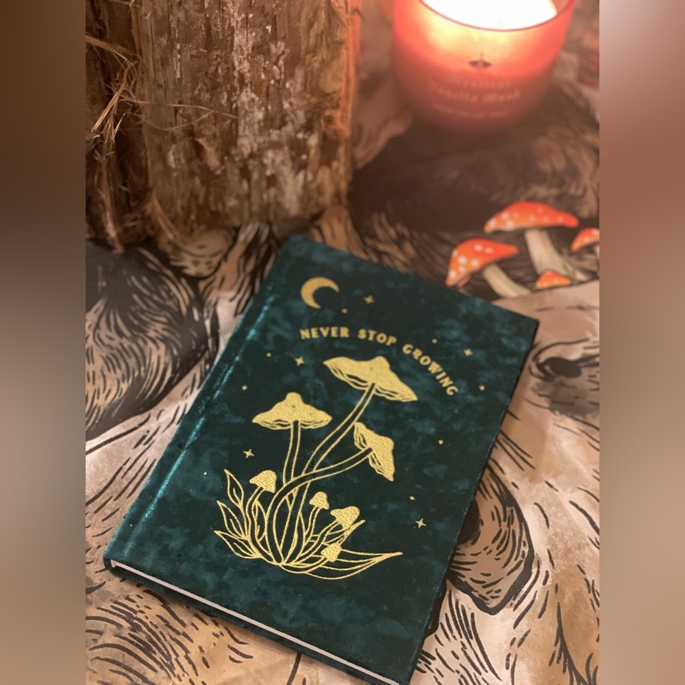 NWOT ECCOLO Green Velvet Mushroom Covered NEVER STOP GROWING Journal